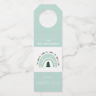 Kerstleraar regenboog leuk cadeau flessenhanger