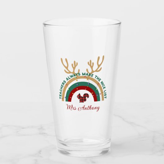 Kerstleraar regenboog leuk cadeau glas (Voorkant)