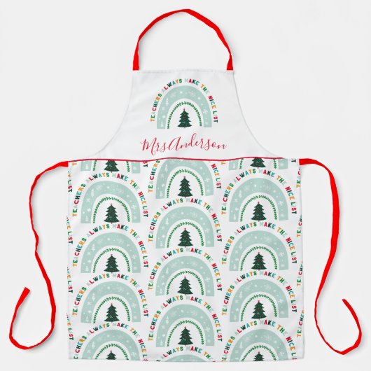 Kerstleraar regenboog leuk cadeau schort (Voorkant)