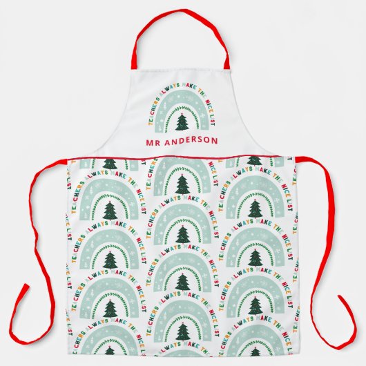 Kerstleraar regenboog leuk cadeau schort (Voorkant)