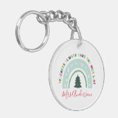 Kerstleraar regenboog leuk cadeau sleutelhanger (Voorkant Links)