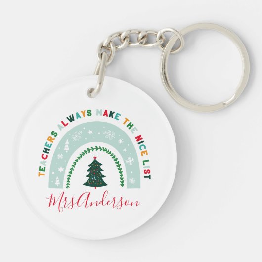 Kerstleraar regenboog leuk cadeau sleutelhanger (Achterkant)