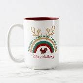 Kerstleraar regenboog leuk cadeau tweekleurige koffiemok (Links)