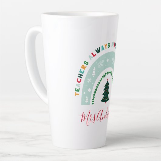 kerstleraar regenboog leuke cadeaubon latte mok (Linkerhoek)