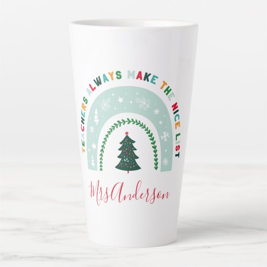 kerstleraar regenboog leuke cadeaubon latte mok (Voorkant)