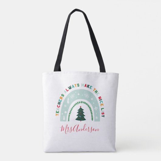 Kerstleraar regenboog leuke lijst schattig cadeaut tote bag (Achterkant)