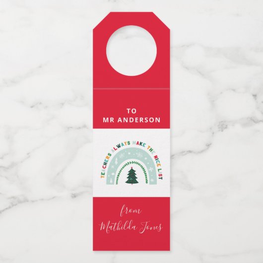 Kerstleraar regenboog leuke lijst schattige cadeau flessenhanger (Voorkant)