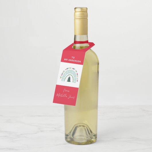 Kerstleraar regenboog leuke lijst schattige cadeau flessenhanger (Schuin)