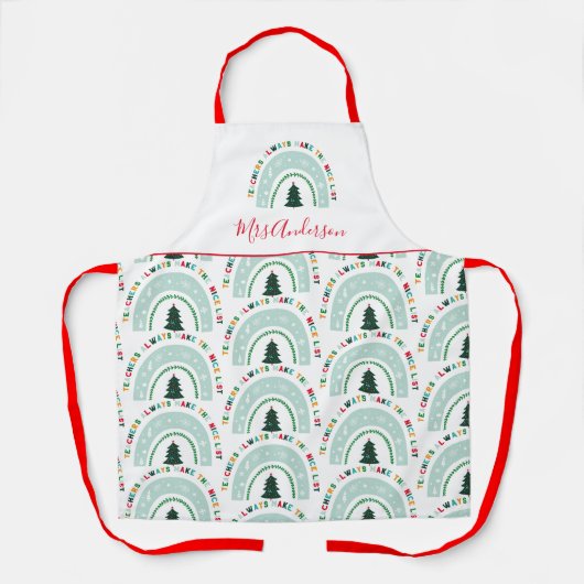 Kerstleraar regenboog leuke lijst schattige cadeau schort (Voorkant)