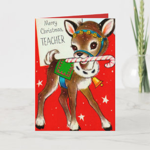 Kerstleraar rendier retro kaart