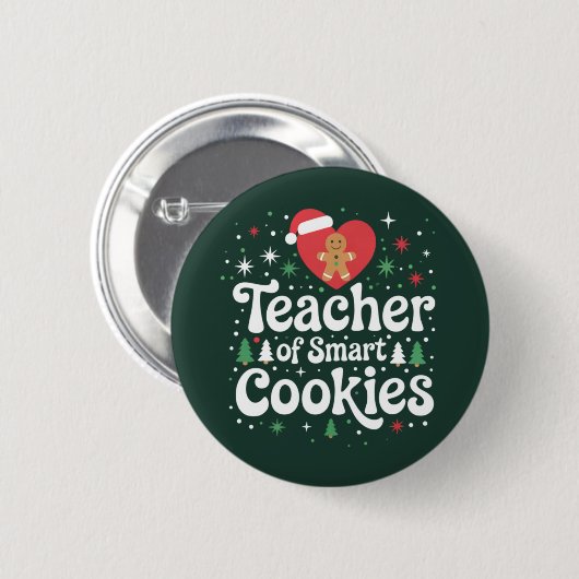 Kerstleraar van slimme koekjes ronde button 5,7 cm (Voorkant /achterkant)
