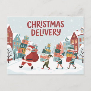 "Kerstlevering" Kerstman en elfen met cadeaus Briefkaart