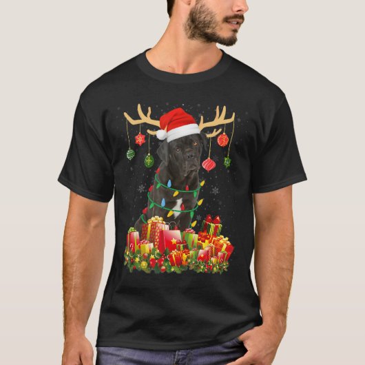 Kerstlicht bij Corso Dog Reindeer Santa Hat T-shirt (Voorkant)