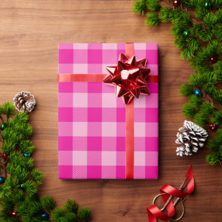 Kerstlicht en hete roze Buffalo geruit Cadeaupapier