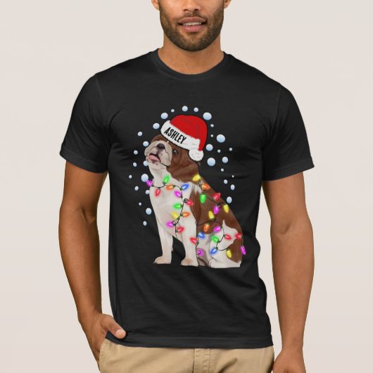 Kerstlicht Engelse Bulldog Dog Puppy T-shirt (Voorkant)