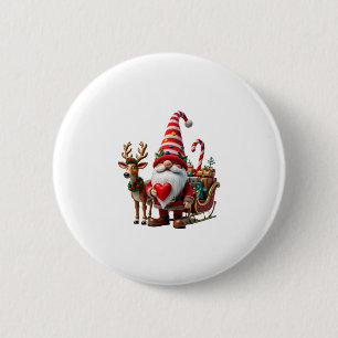 Kerstlicht Gnome Kerstman Slede Rijden Hoge Ronde Button 5,7 Cm