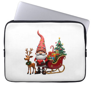 Kerstlicht Gnome Kerstman Sleigh Rijden Hoog Laptop Sleeve