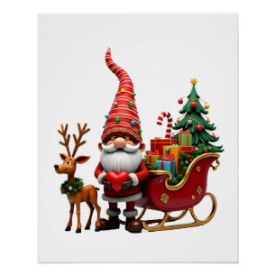 Kerstlicht Gnome Kerstman Sleigh Rijden Hoog Perfect Poster
