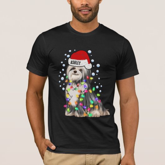 kerstlicht Havanese hond T-shirt (Voorkant)