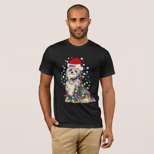 kerstlicht Havanese hond T-shirt (Voorkant volledig)