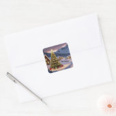 Kerstlicht landschap met sneeuw vierkante sticker (Envelop)