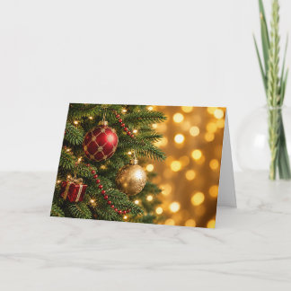 Kerstlicht onder de takken feestdagen kaart
