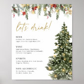 Kerstlicht Pine Tree Wedding Drink Bar Teken Poster (Voorkant)