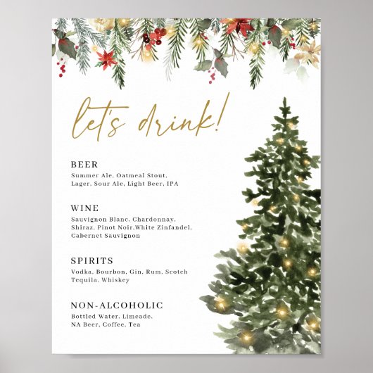 Kerstlicht Pine Tree Wedding Drink Bar Teken Poster (Voorkant)