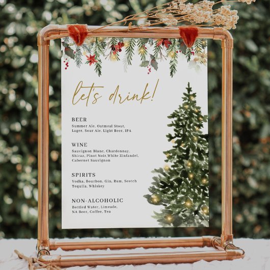 Kerstlicht Pine Tree Wedding Drink Bar Teken Poster