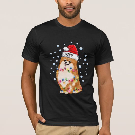 Kerstlicht Pommeren-hond T-shirt (Voorkant)