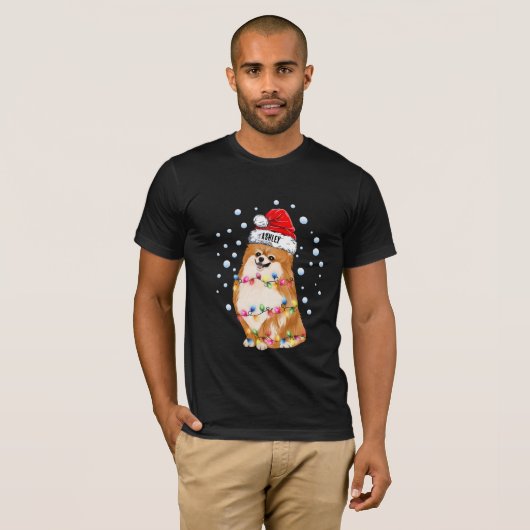 Kerstlicht Pommeren-hond T-shirt (Voorkant volledig)