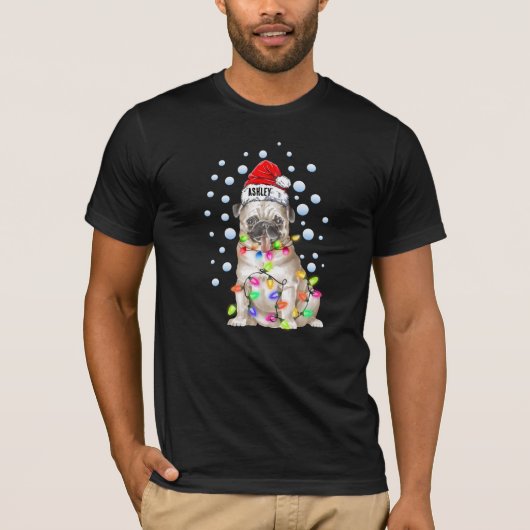 Kerstlicht Pug Dog Puppy T-shirt (Voorkant)