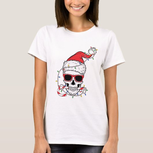 Kerstlicht-Skelet-Schedel T-shirt (Voorkant)