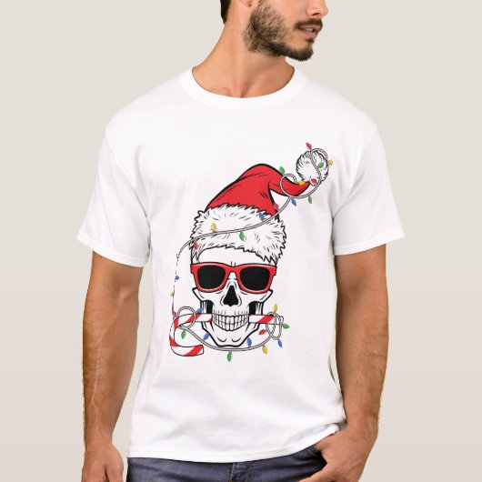 Kerstlicht-Skelet-Schedel T-shirt (Voorkant)