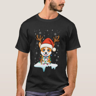 Kerstlicht Sneeuw Rendier Kerstman Hoed Corgi Kers T-shirt