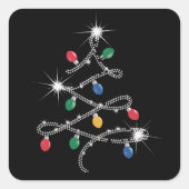 Kerstlichtboom Rhinestone Mega Bling Vierkante Sticker (Voorkant)
