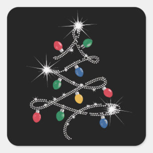 Kerstlichtboom Rhinestone Mega Bling  Vierkante Sticker