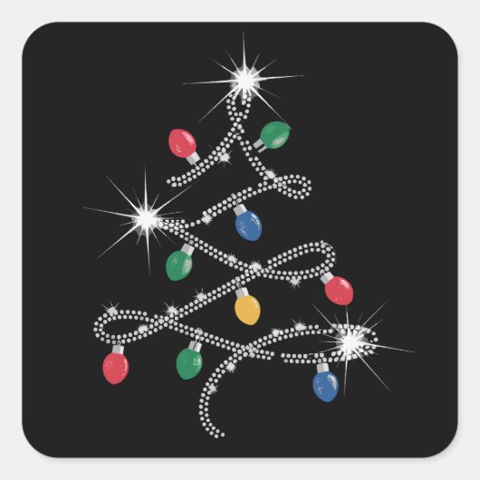 Kerstlichtboom Rhinestone Mega Bling Vierkante Sticker (Voorkant)