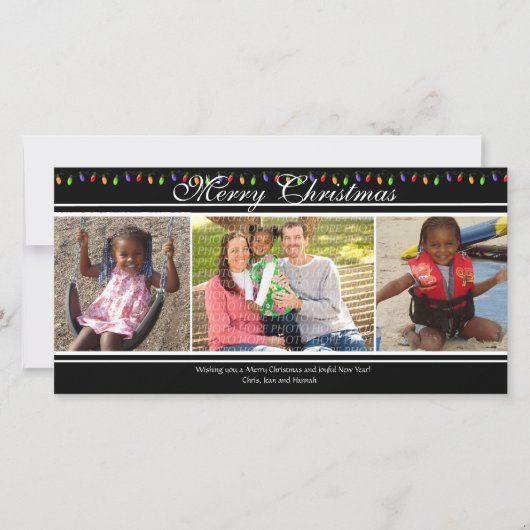 Kerstlichten 3-foto kerstkaart (Voorkant)