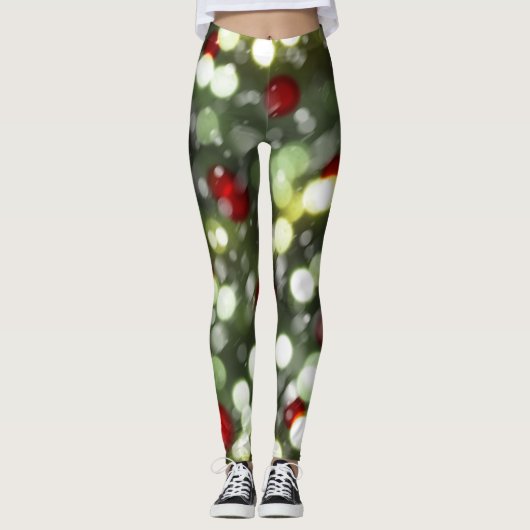 Kerstlichten Broek met Sneeuw Leggings (Voorkant)