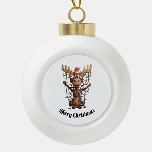 Kerstlichten Eland Keramische Bal Ornament (Voorkant)