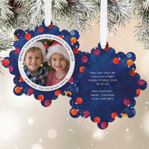 Kerstlichten Familie Foto Calligrafie Ornament Kaart