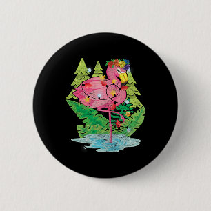 Kerstlichten Flamingo Vogel Dier Tropisch Kerstfee Ronde Button 5,7 Cm