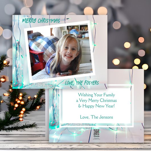 Kerstlichten Foto Vakantie in Turkoois en Wit Feestdagenkaart