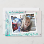 Kerstlichten Foto Vakantie in Turkoois en Wit Feestdagenkaart (Voorkant)