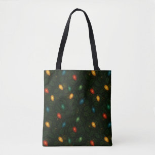 Kerstlichten gewikkeld in blad van hulst patronen tote bag