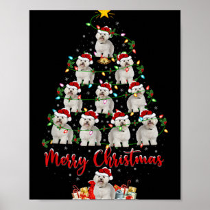 Kerstlichten Kerstman Bichon Frise Hond Kerstboom  Poster