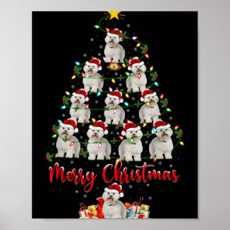Kerstlichten Kerstman Bichon Frise Hond Kerstboom Poster