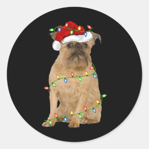 Kerstlichten Kerstman Hoed Brussels Griffon Hond K Ronde Sticker