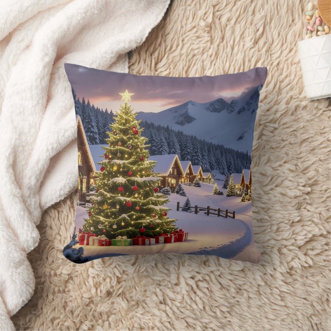 Kerstlichten landschap met sneeuw kussen (Deken)